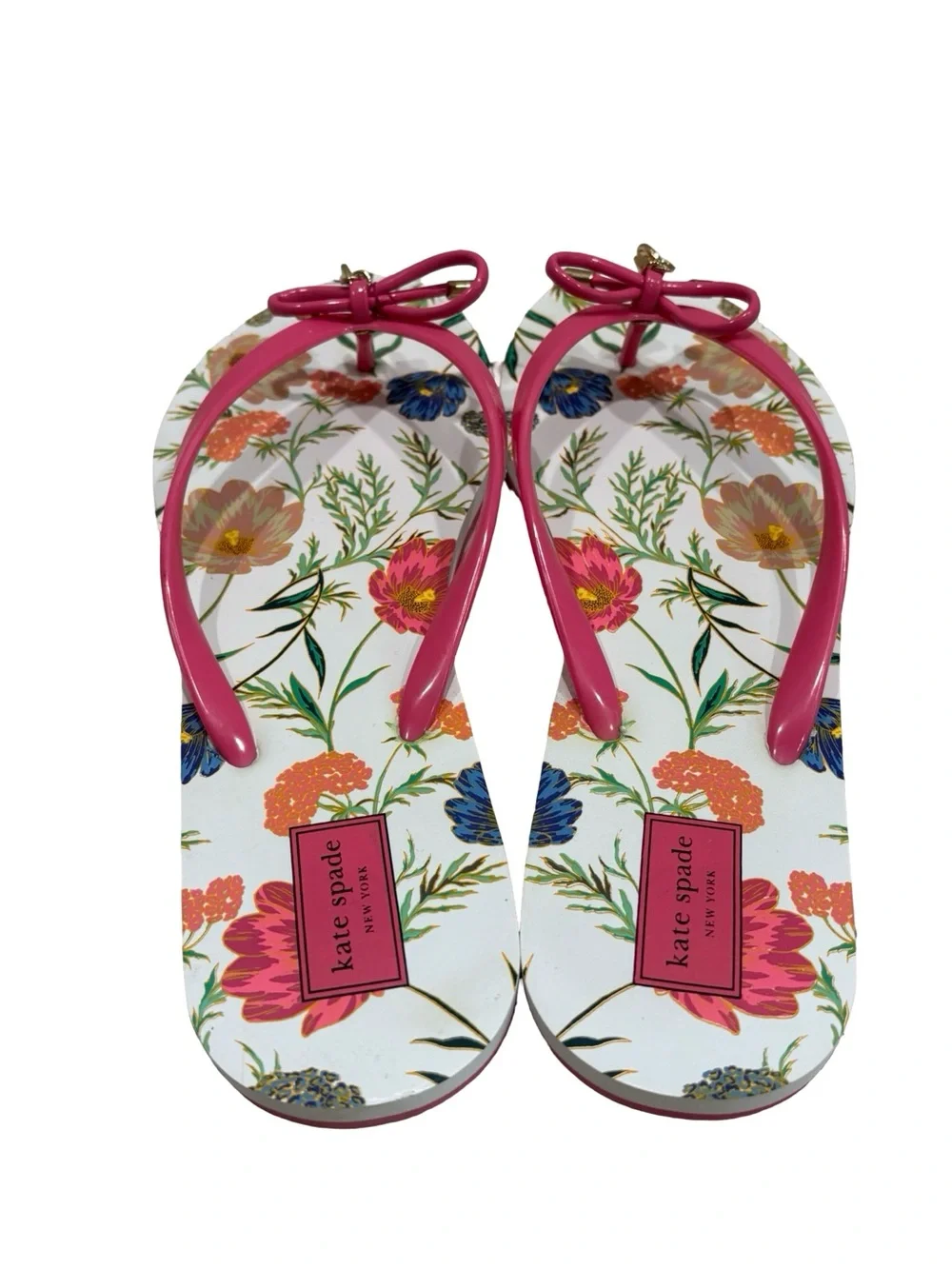 Kate Spade New York Floral Bow Flip Flops Pink Thong Sandals Women’s Size 9/10